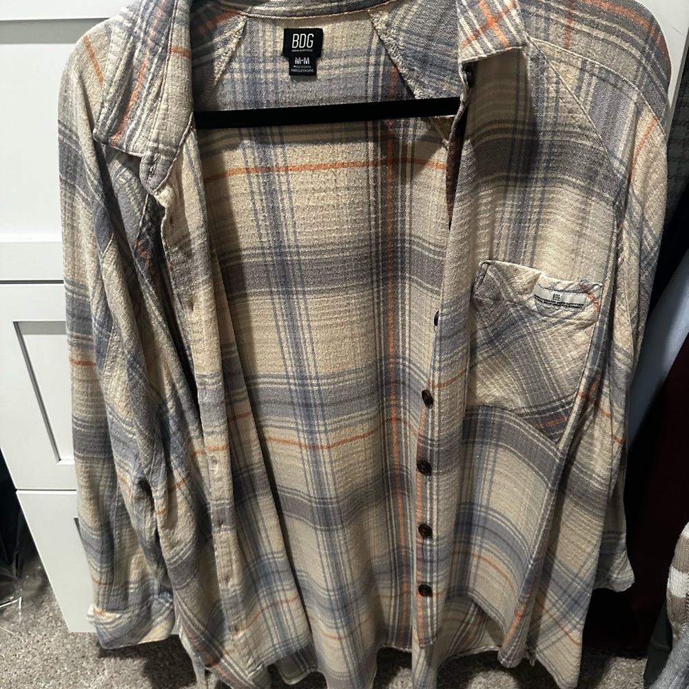 BDG Gray and Orange Button Down Shirt